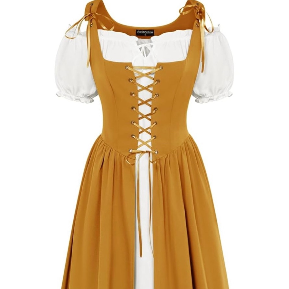 Golden-Yellow Lace-Up Medieval / Renaissance Cosplay Dress Overlay